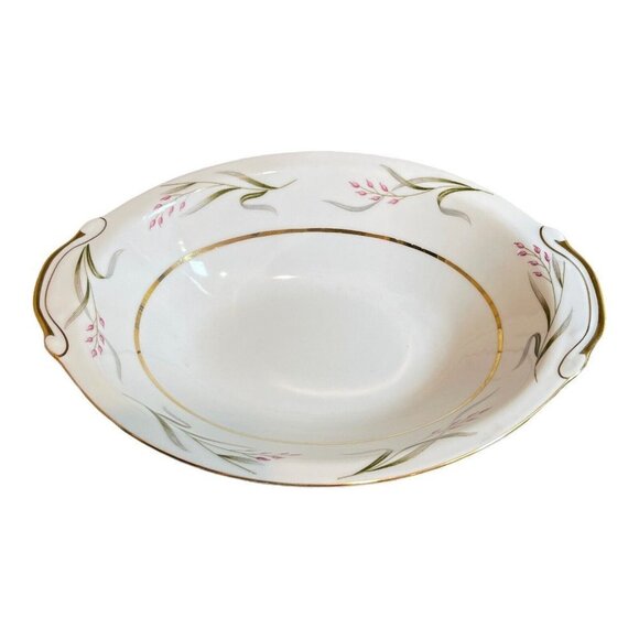 Seyei Bowl Serving Porcelain White Gold Trim Flowers Oval Nagoya Japan 10.5" - Picture 2 of 10